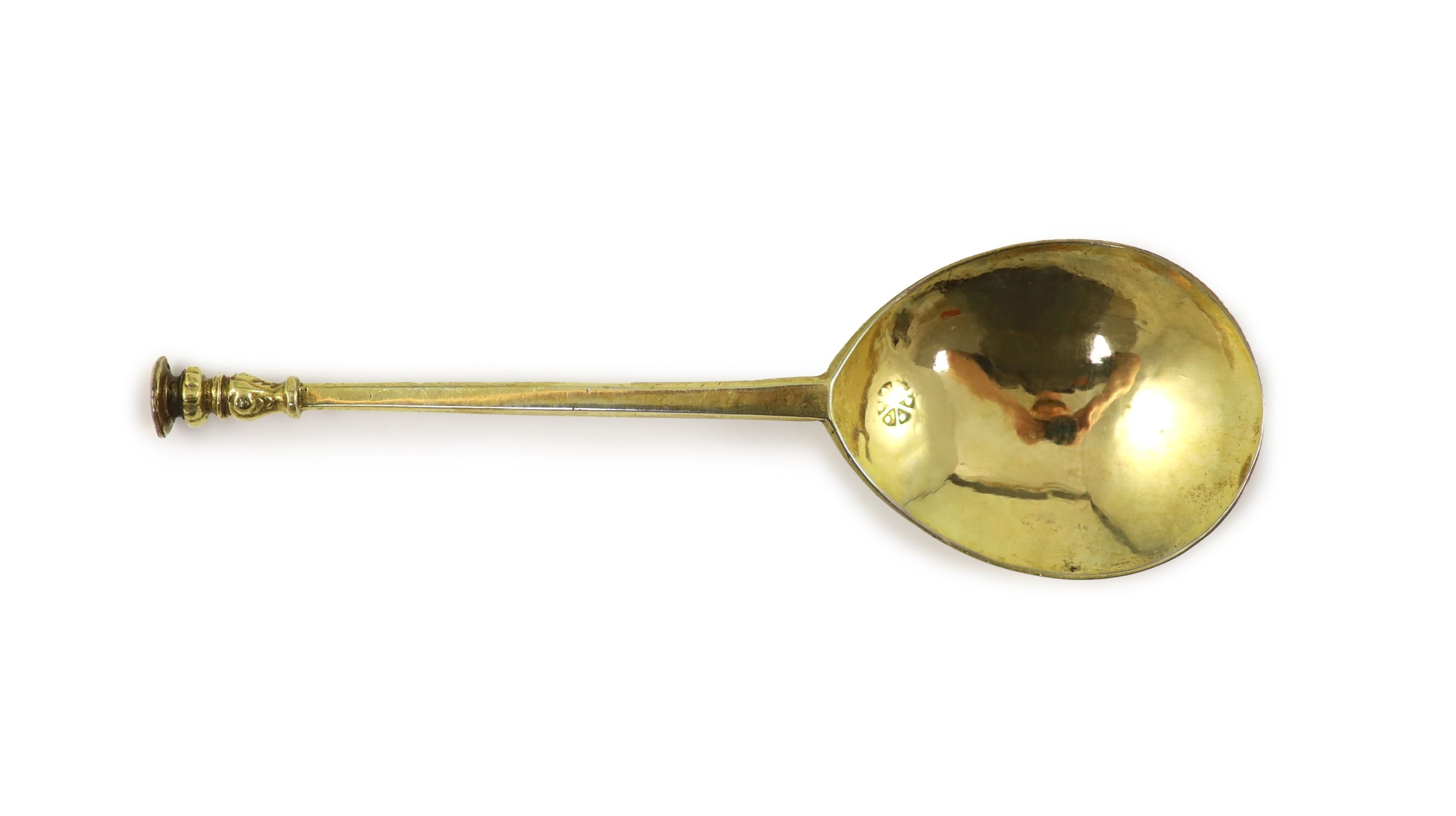 A 17th century silver gilt seal-top spoon, likely Wessex or West Country